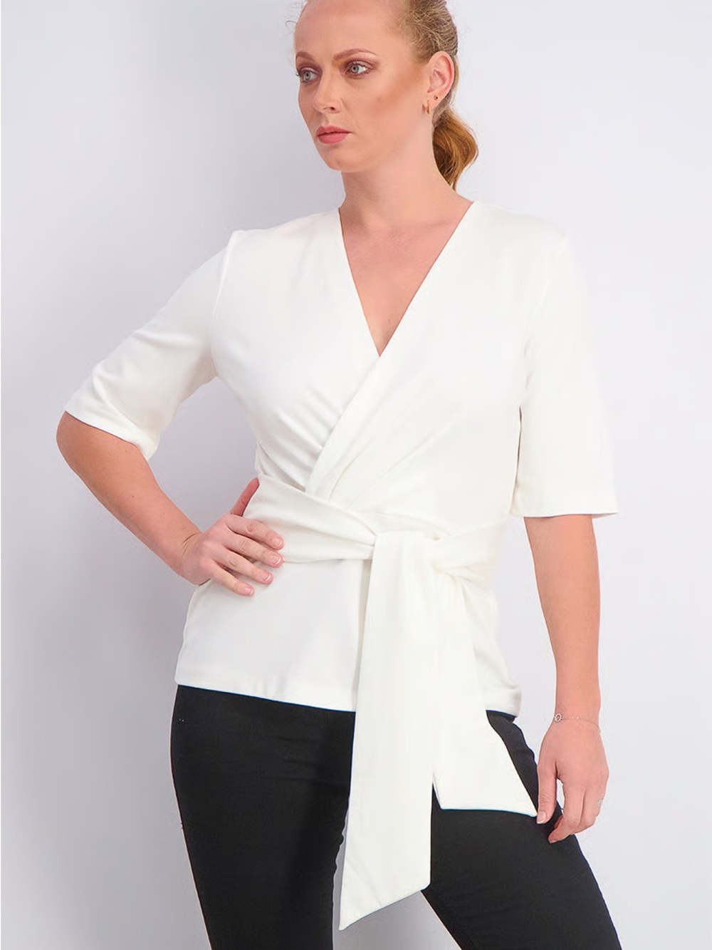 Mango Women’s Ivory Wrap Tie Blouse